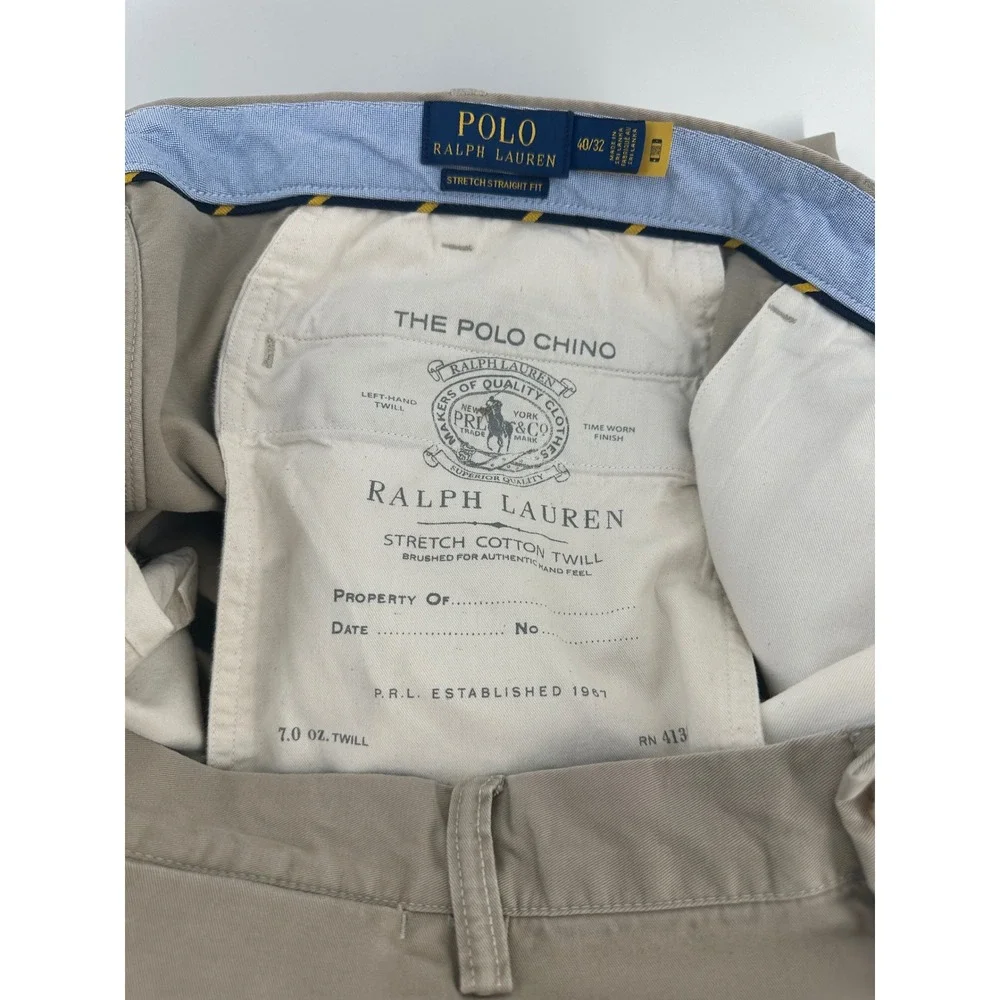 Polo Ralph Lauren Mens 40x32 Tan Khaki Stretch Straight Fit The Polo Chino Pants